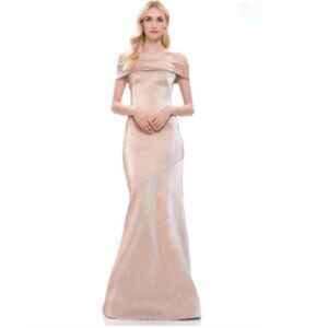Theia Off-The-Shoulder Mermaid Gown in rose gold